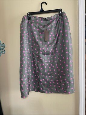 Gray Midi Polka Dot Skirt with Pink Spots